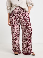 Simply Be Animal Wide Fit Tie Waist Crinkle Wide Leg Trousers - Image 1 of 4