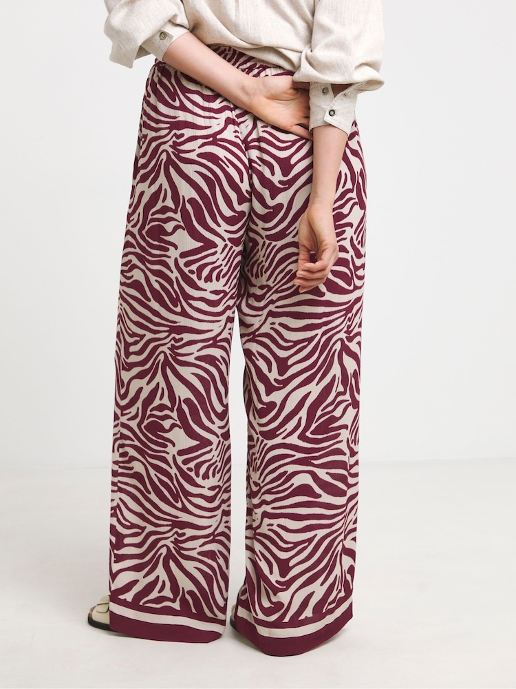 Simply Be Animal Wide Fit Tie Waist Crinkle Wide Leg Trousers - Image 2 of 4