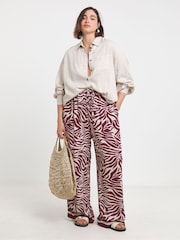 Simply Be Animal Wide Fit Tie Waist Crinkle Wide Leg Trousers - Image 4 of 4