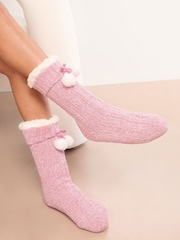 Lipsy Pink Cosy Chenille Slipper Socks - Image 2 of 3