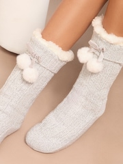Lipsy Grey Cosy Chenille Slipper Socks - Image 3 of 3