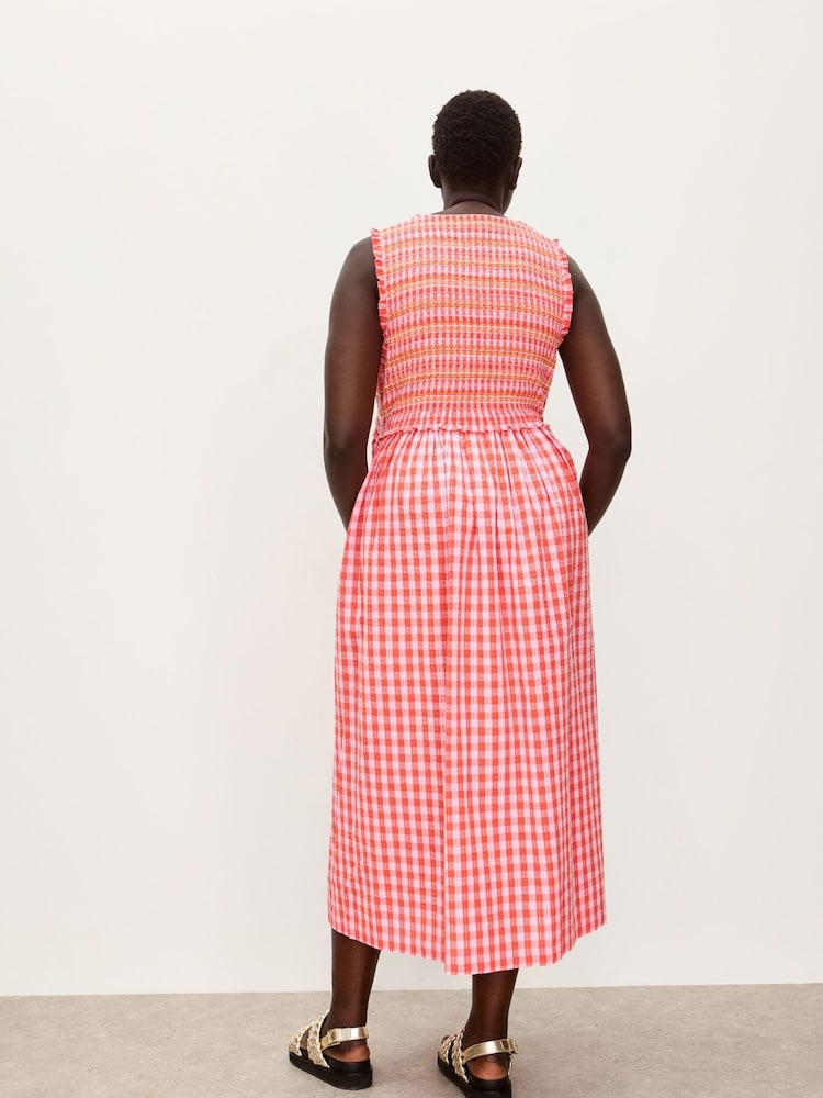 Oliver Bonas Gingham Shirred Bodice V-Neck 100% Cotton Midi Dress - Imagen 2 de 9 Oliver Bonas Gingham Shirred Bodice V-Neck 100% Cotton Midi Dress - Imagen 2 de 9
