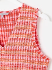 Oliver Bonas Pink Gingham Shirred Bodice V-Neck 100% Cotton Midi Dress - Image 4 of 6