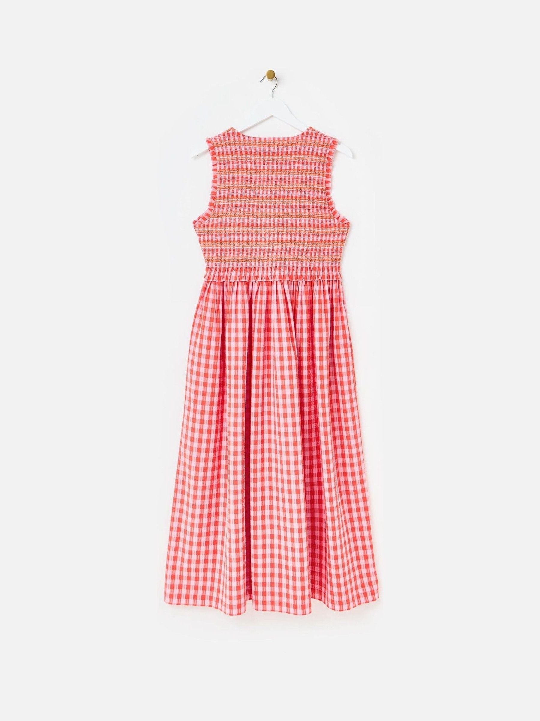 Buy Oliver Bonas Pink Gingham Shirred Bodice V-Neck 100% Cotton