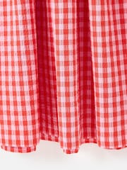 Oliver Bonas Pink Gingham Shirred Bodice V-Neck 100% Cotton Midi Dress - Image 6 of 6