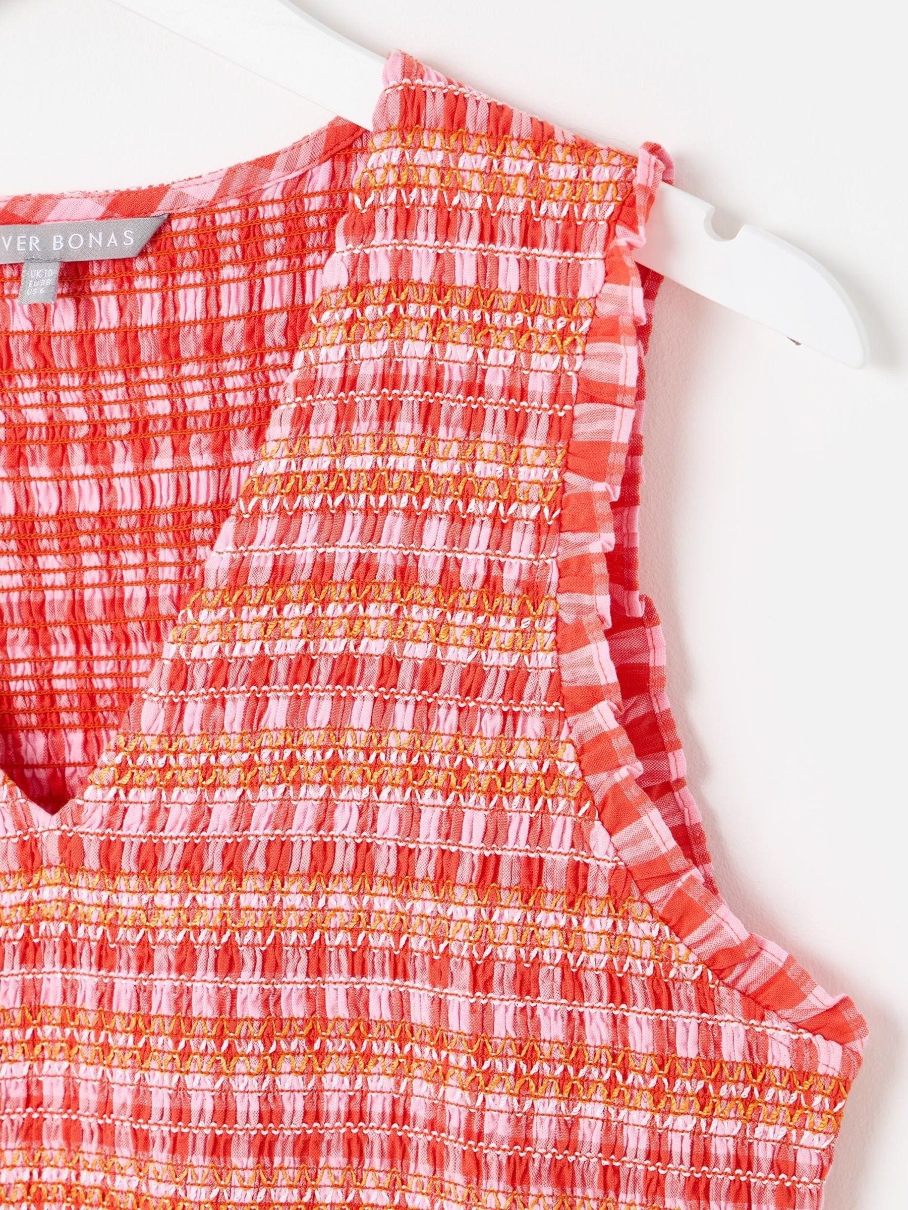 Buy Oliver Bonas Pink Gingham Shirred Bodice V-Neck 100% Cotton
