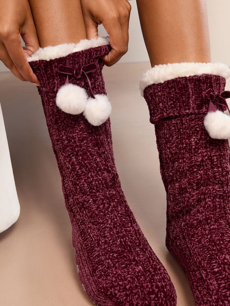 Lipsy Burgundy Red Cosy Chenille Slipper Socks - Image 3 of 3