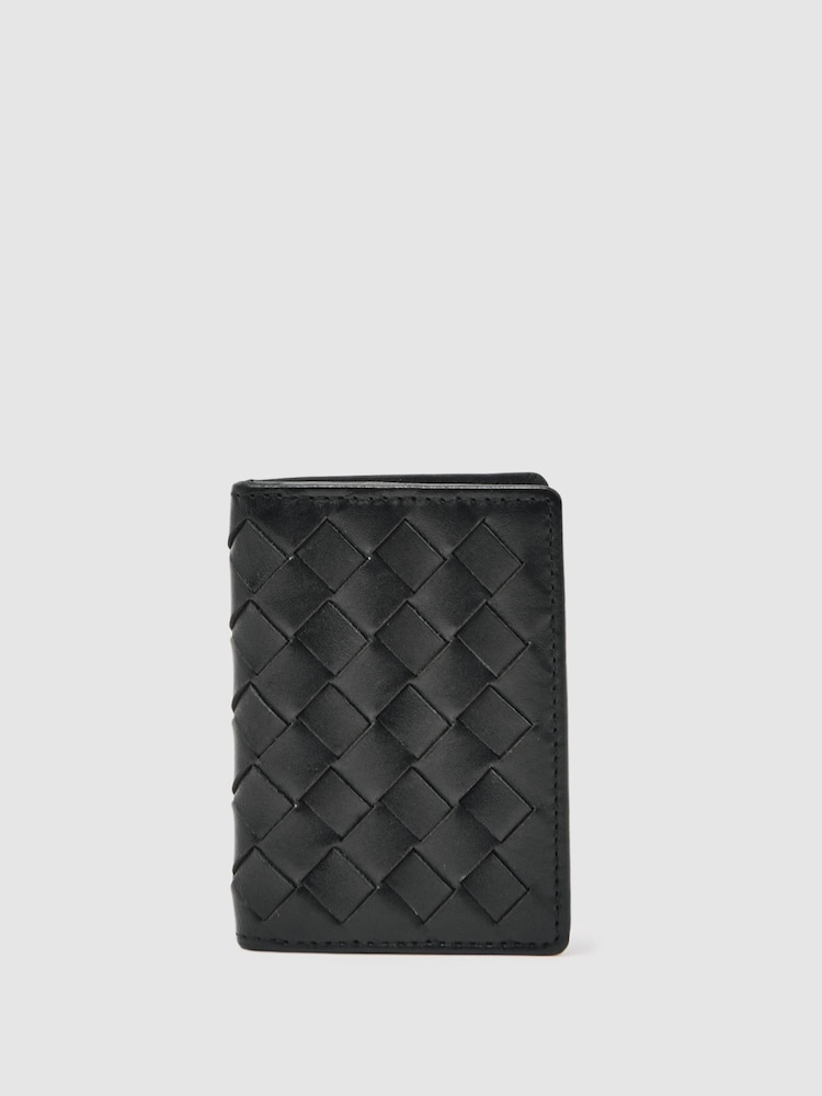 Reiss Black Presley Leather Large Lattice-Effect Cardholder - Image 1 of 3 Reiss Black Presley Leather Large Lattice-Effect Cardholder - Image 1 of 3