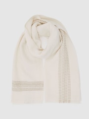 Reiss Cream Vivienne Wool-Cashmere Textured Scarf - Image 3 of 5