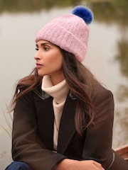 Love & Roses Pink and Blue Constrast Cosy Pom Hat - Image 1 of 5