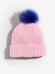 Love & Roses Pink and Blue Constrast Cosy Pom Hat - Image 4 of 5