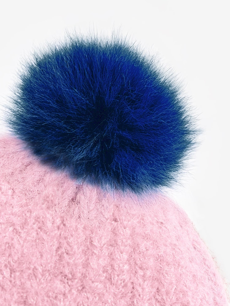 Love & Roses Pink and Blue Constrast Cosy Pom Hat - Image 5 of 5