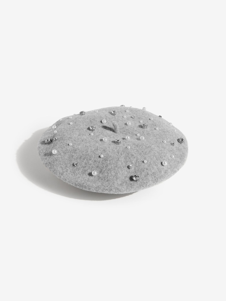 Love & Roses Grey Embelished Beret Hat - Image 1 of 3
