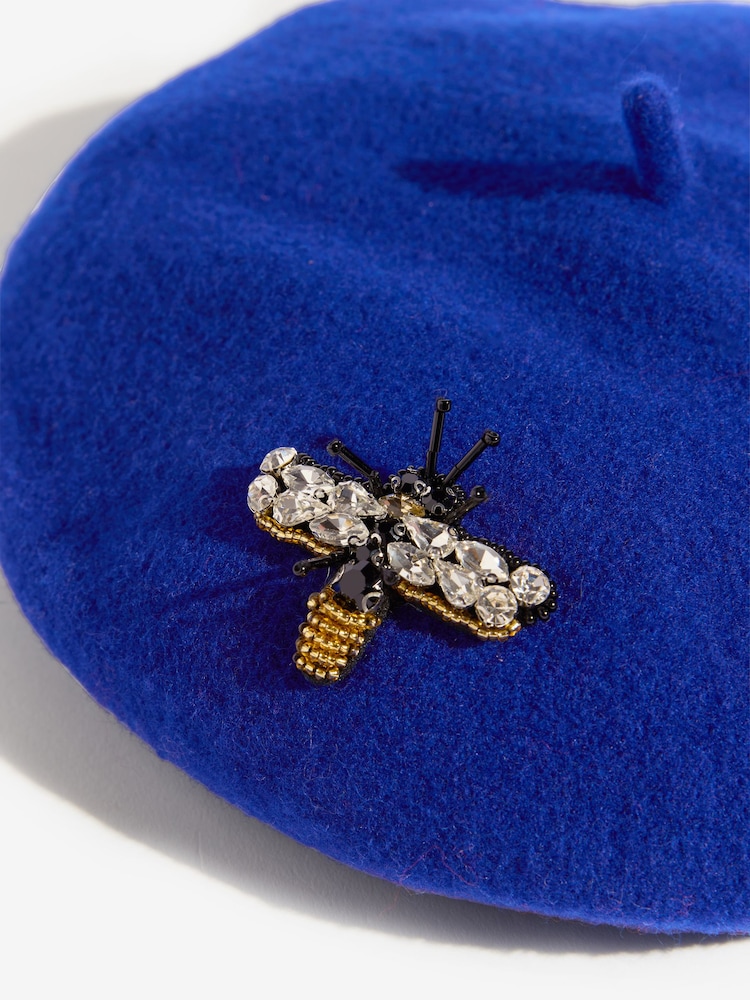Love & Roses Blue Embellished Beret Hat - Image 5 of 5