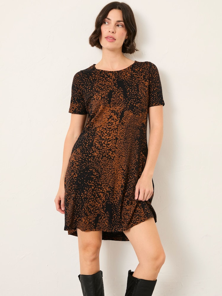 FatFace Simone Black Layered Animal Petite Jersey Dress - Image 1 of 5 FatFace Simone Black Layered Animal Petite Jersey Dress - Image 1 of 5