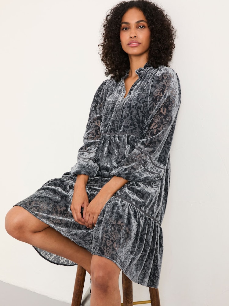 FatFace Riley Dark Grey Petite Devore Dress - Image 1 of 6 FatFace Riley Dark Grey Petite Devore Dress - Image 1 of 6