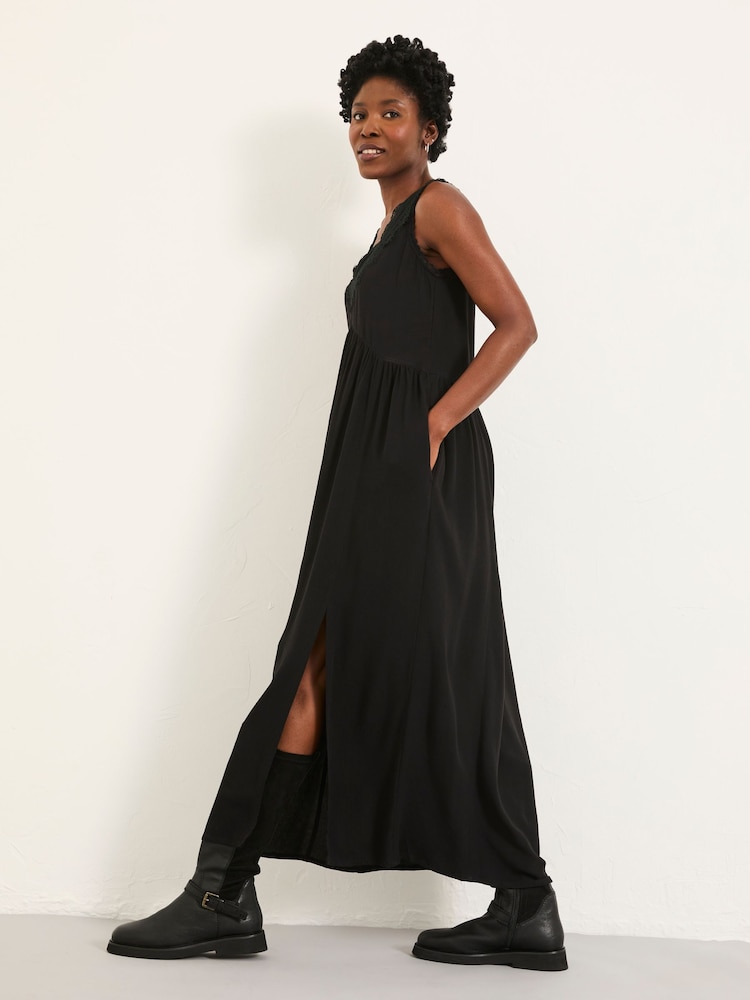 FatFace Aileen Black Petite Slip Midi Dress - Image 1 of 6