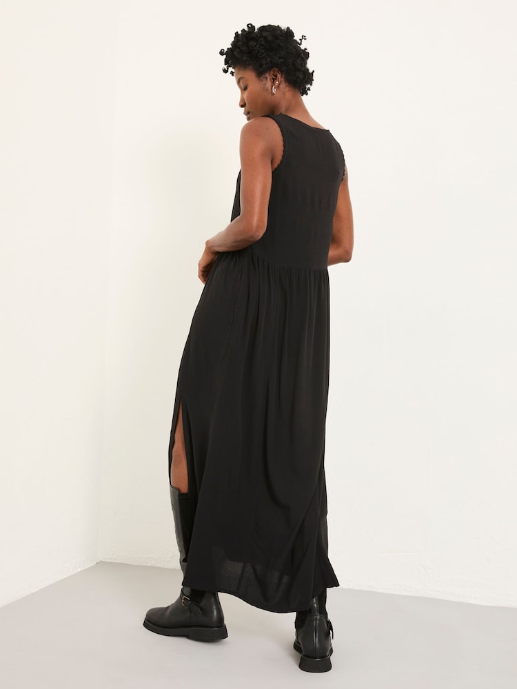 FatFace Aileen Black Petite Slip Midi Dress - Image 2 of 6