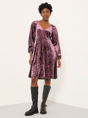 FatFace Em Dark Purple Petite Velvet Dress - Image 3 of 5
