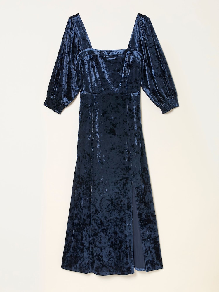 FatFace Isla Indigo Blue Petite Velvet Midi Dress - Image 1 of 1 FatFace Isla Indigo Blue Petite Velvet Midi Dress - Image 1 of 1