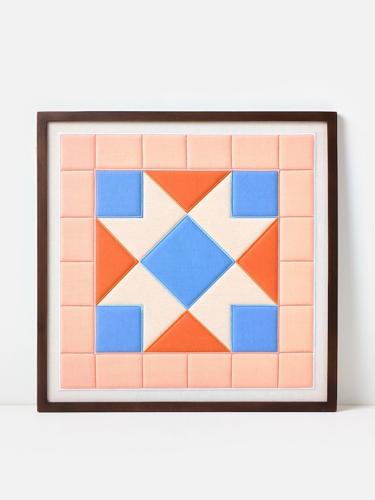 Oliver Bonas Multi Patchwork Embroidered Framed Wall Art - Image 1 of 4