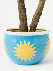 Oliver Bonas Blue Sun Print Outdoor Plant Pot - Image 1 of 5