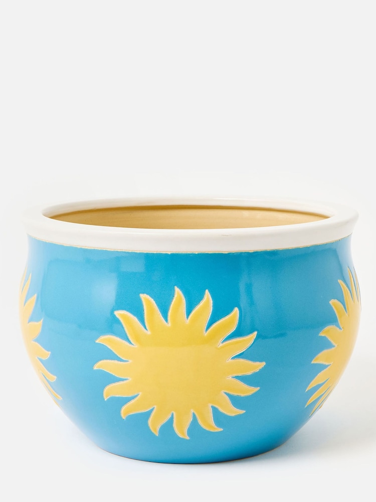 Oliver Bonas Blue Sun Print Outdoor Plant Pot - Image 2 of 5 Oliver Bonas Blue Sun Print Outdoor Plant Pot - Image 2 of 5