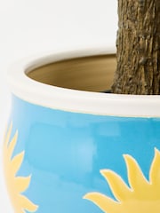 Oliver Bonas Blue Sun Print Outdoor Plant Pot - Image 3 of 5