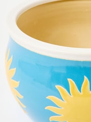 Oliver Bonas Blue Sun Print Outdoor Plant Pot - Image 4 of 5