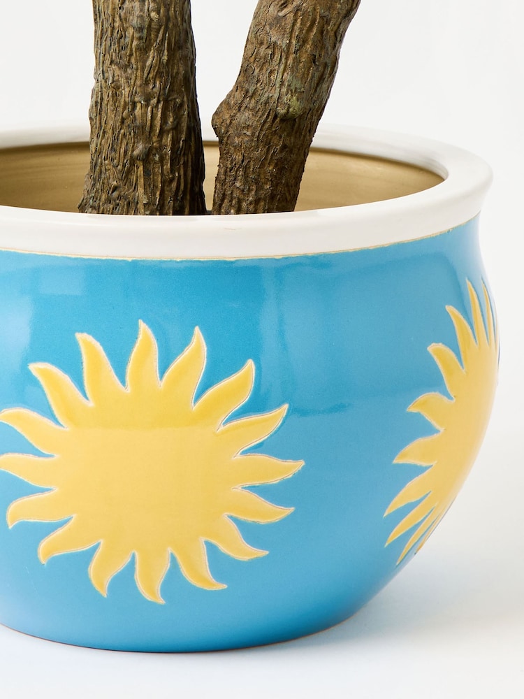 Oliver Bonas Blue Sun Print Outdoor Plant Pot - Image 5 of 5 Oliver Bonas Blue Sun Print Outdoor Plant Pot - Image 5 of 5