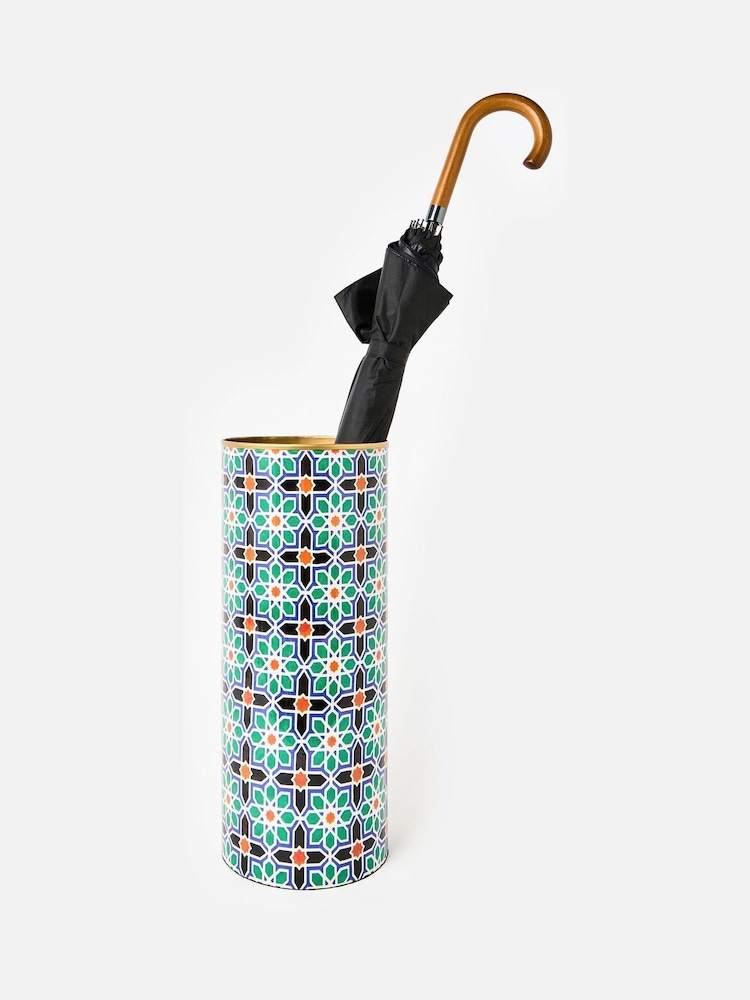 Oliver Bonas Blue Geometric Tile Umbrella Stand - Image 1 of 6