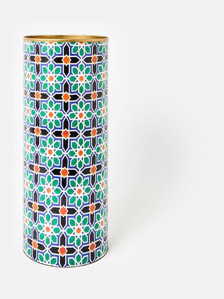 Oliver Bonas Blue Geometric Tile Umbrella Stand - Image 2 of 6