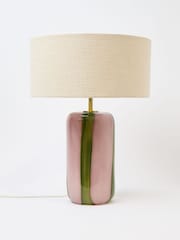 Oliver Bonas Pink/Green Stripe Clara Glass Desk & Table Lamp - Image 1 of 6