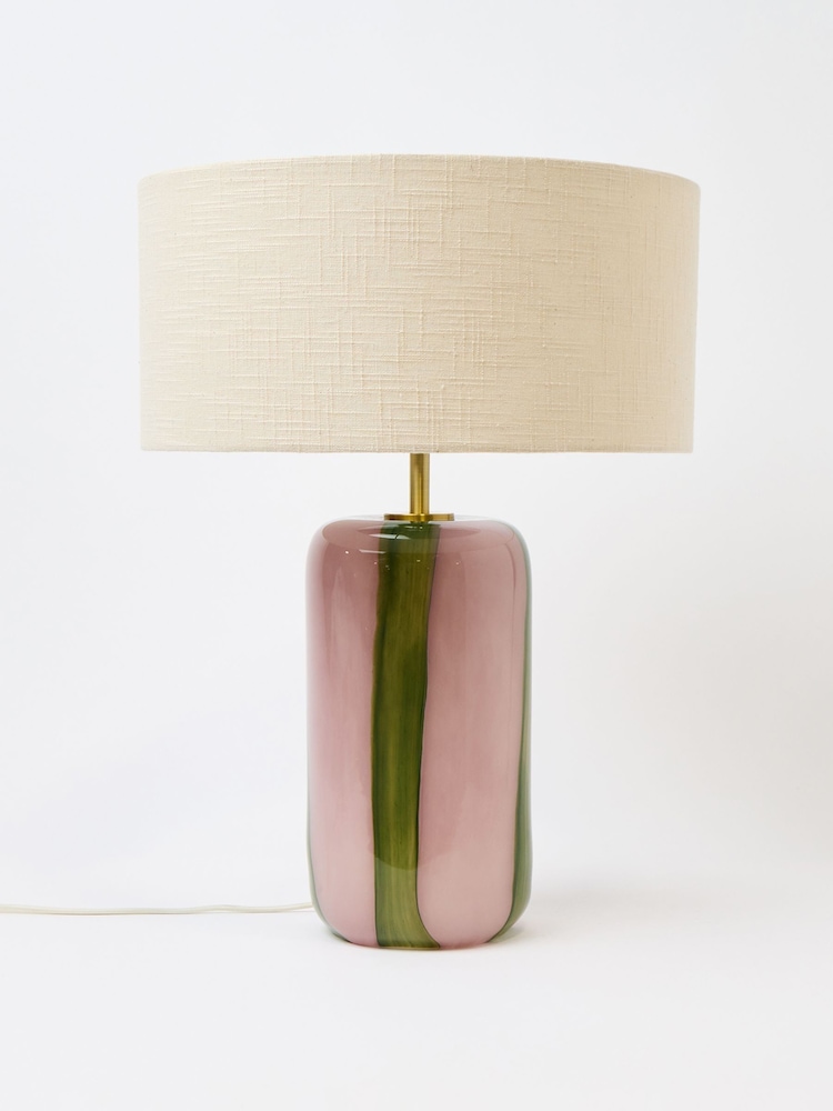 Oliver Bonas Pink/Green Stripe Clara Glass Desk & Table Lamp - Image 1 of 6