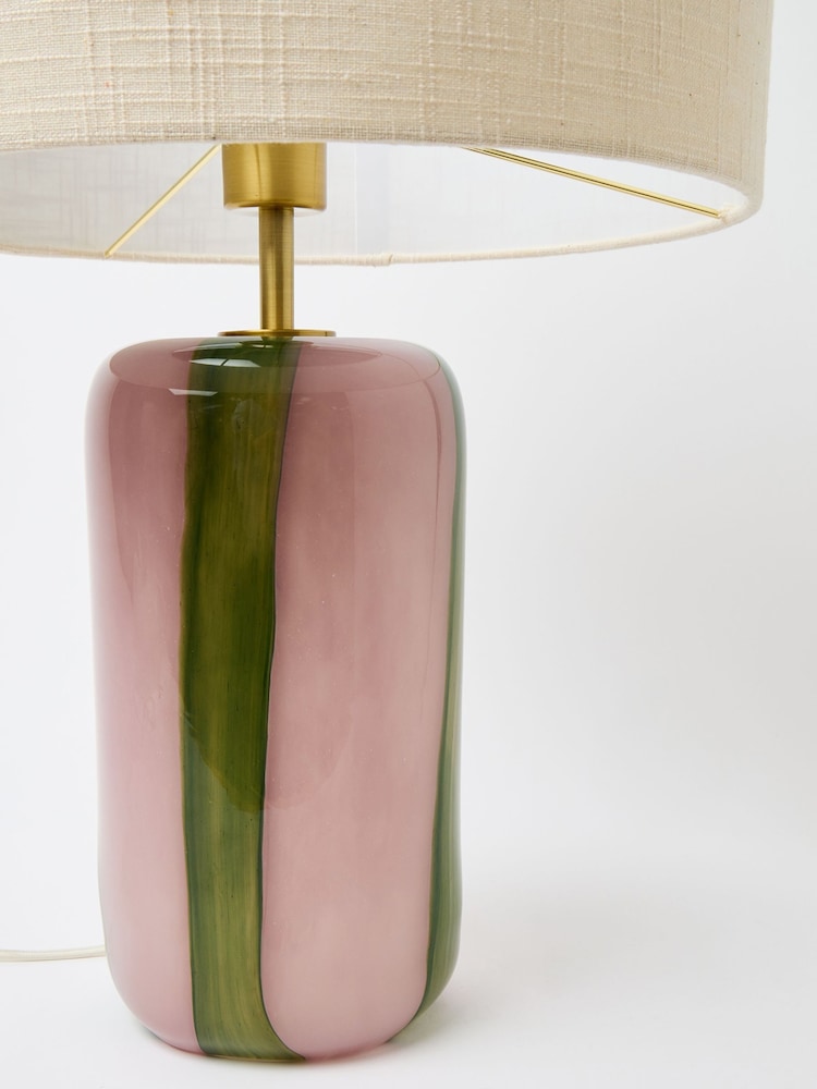 Oliver Bonas Pink/Green Stripe Clara Glass Desk & Table Lamp - Image 2 of 6 Oliver Bonas Pink/Green Stripe Clara Glass Desk & Table Lamp - Image 2 of 6