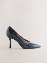 Black Croc Pointed Toe Court Heels - Image 1 of 5