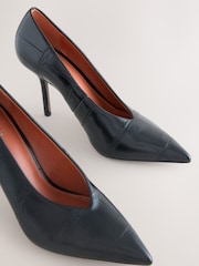 Black Croc Pointed Toe Court Heels - Image 2 of 5