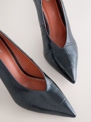 Black Croc Pointed Toe Court Heels - Image 3 of 5