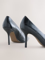 Black Croc Pointed Toe Court Heels - Image 4 of 5