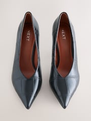 Black Croc Pointed Toe Court Heels - Image 5 of 5
