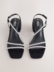 Black Forever Comfort Square Toe Jewelled Strappy Block Heeled Sandals - Image 7 of 10