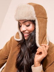 Friends Like These Tan Brown Cosy Faux Suede and Fur Trapper Hat - Image 1 of 2