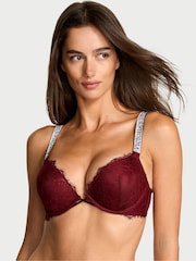 Victoria's Secret Sangria Red Add 2 Cups Push Up Bombshell Lace Shine Strap Bra - Image 1 of 4