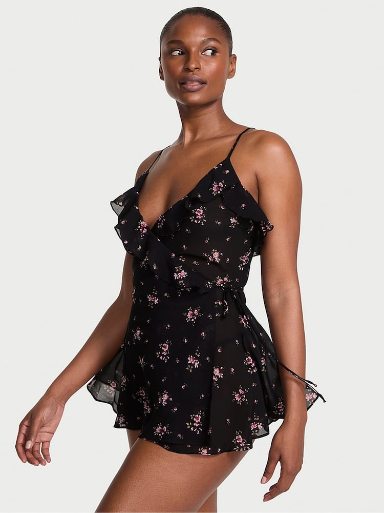Victoria's Secret Black Wisteria Sheer Chiffon Babydoll Set - Image 1 of 2