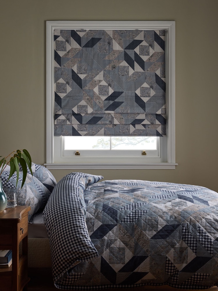Blue Ready Made Blackout/Thermal Patchwork Print Roman Blinds - Image 2 of 7