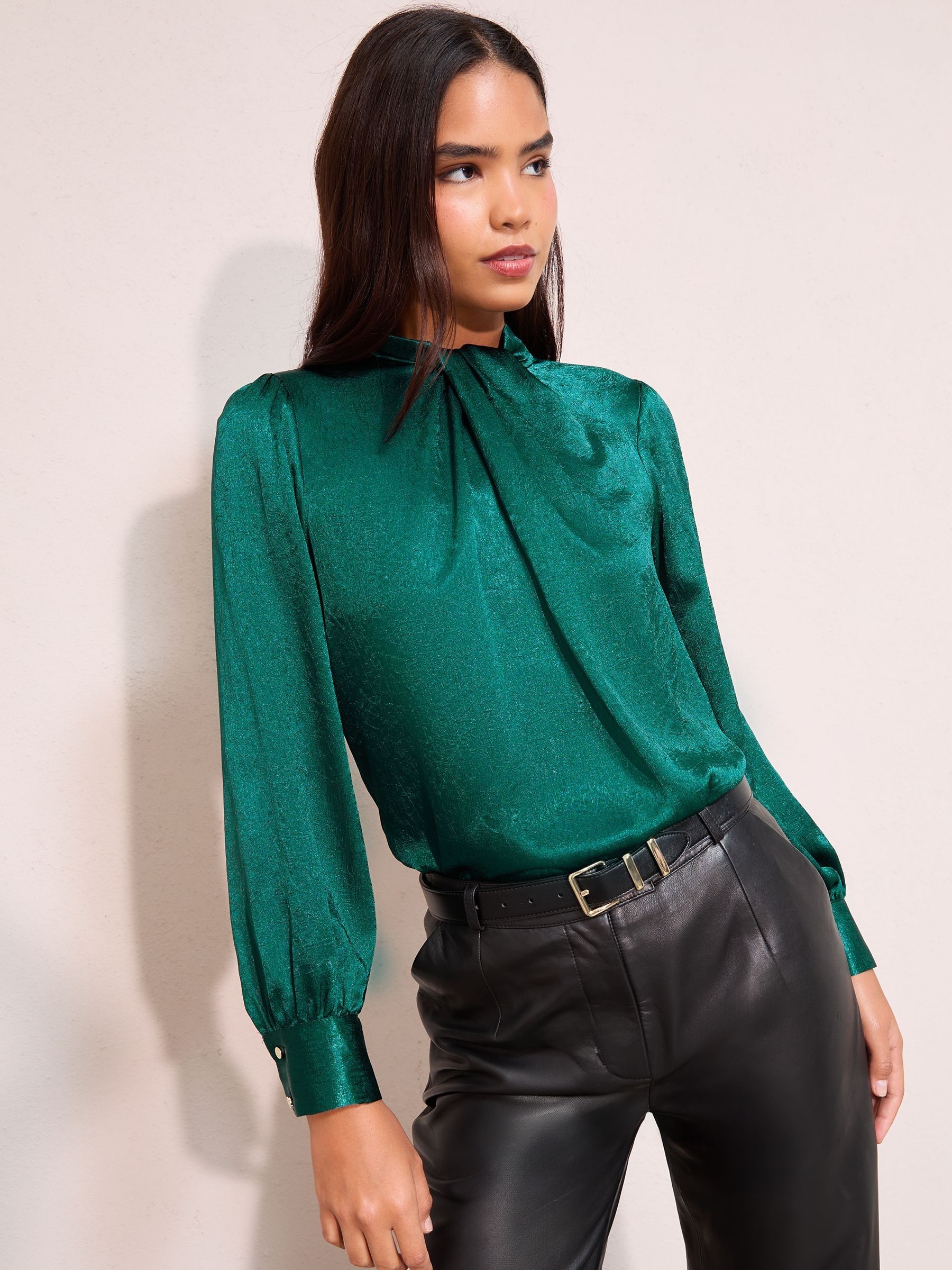 Buy Friends Like These Teal Green Crushed Satin Twist Neck Long