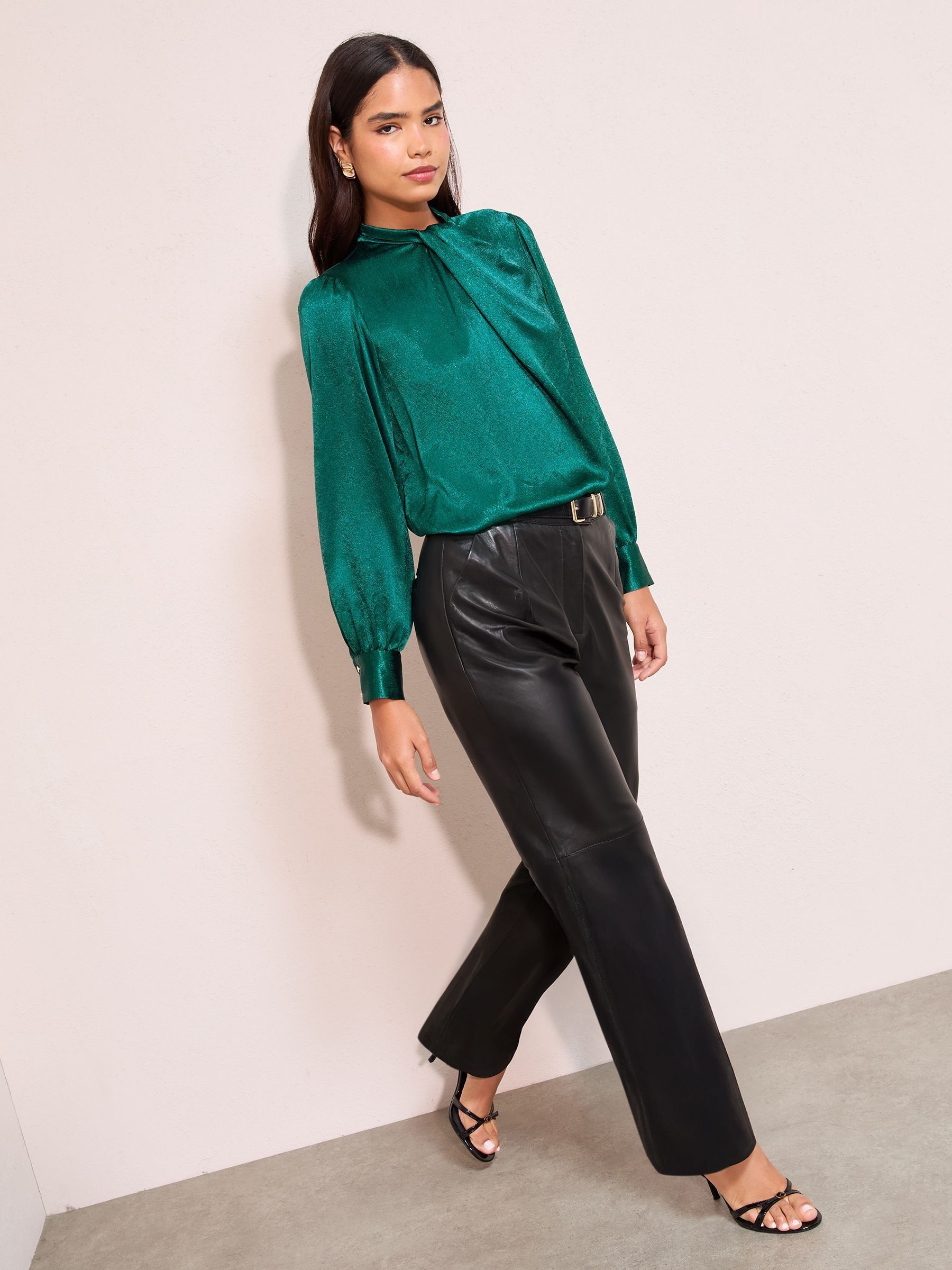 Buy Friends Like These Teal Green Crushed Satin Twist Neck Long