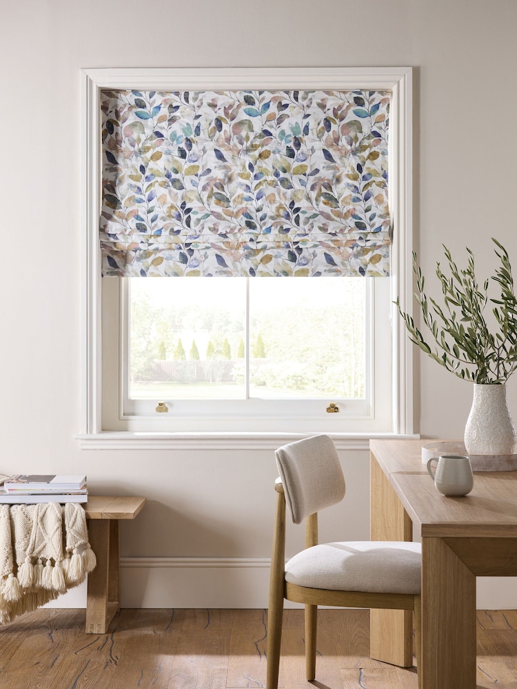 Multicoloured Ready Made Blackout/Thermal Leaves Print Roman Blind - Image 1 of 7