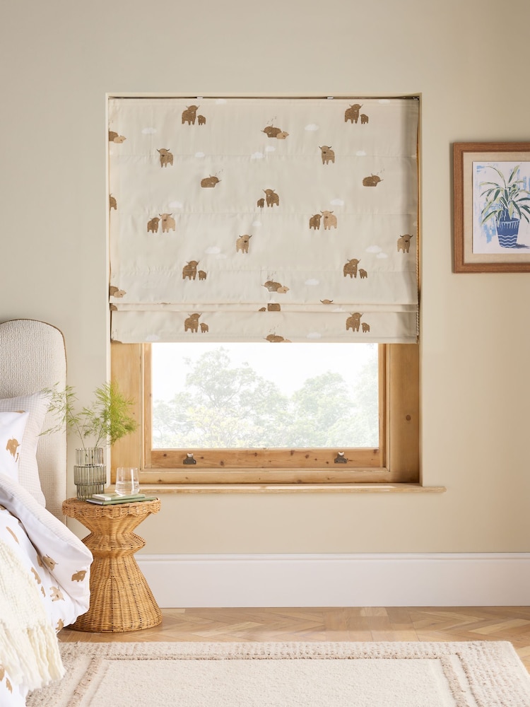 Natural Ready Made Blackout Thermal Hamish the Highland Cow Roman Blinds - Image 1 of 8 Natural Ready Made Blackout Thermal Hamish the Highland Cow Roman Blinds - Image 1 of 8