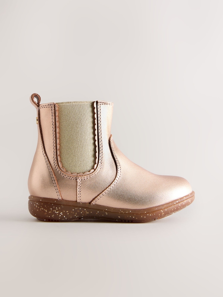 Rose Gold Wide Fit (G) Leather Chelsea Ankle Boots - Image 2 of 5